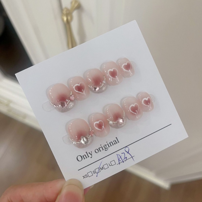 Nail Art Love - 10 Pieces Summer French Short Handmade