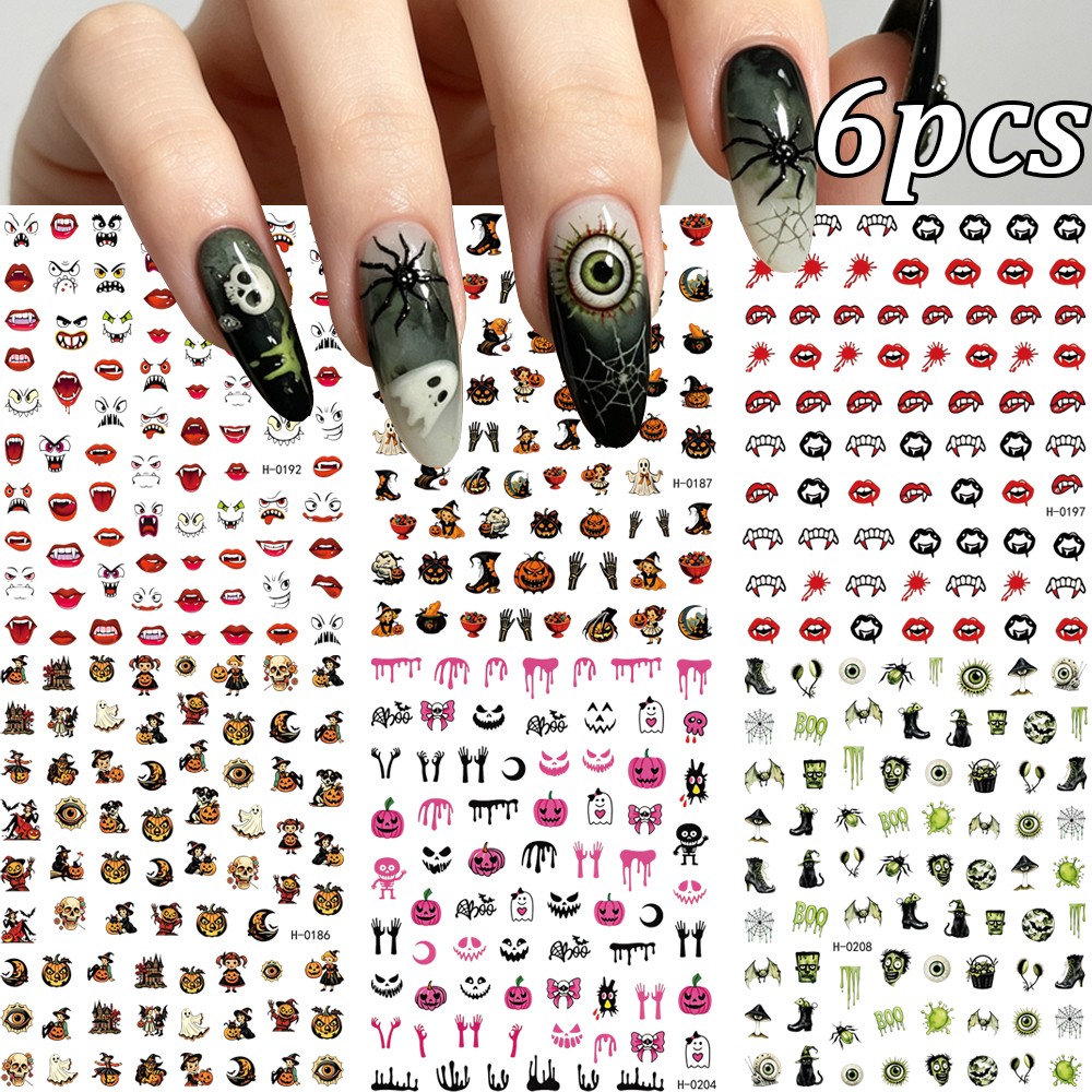Nail Art France - 6pcs Green Zombie Evil Pumpkin Halloween