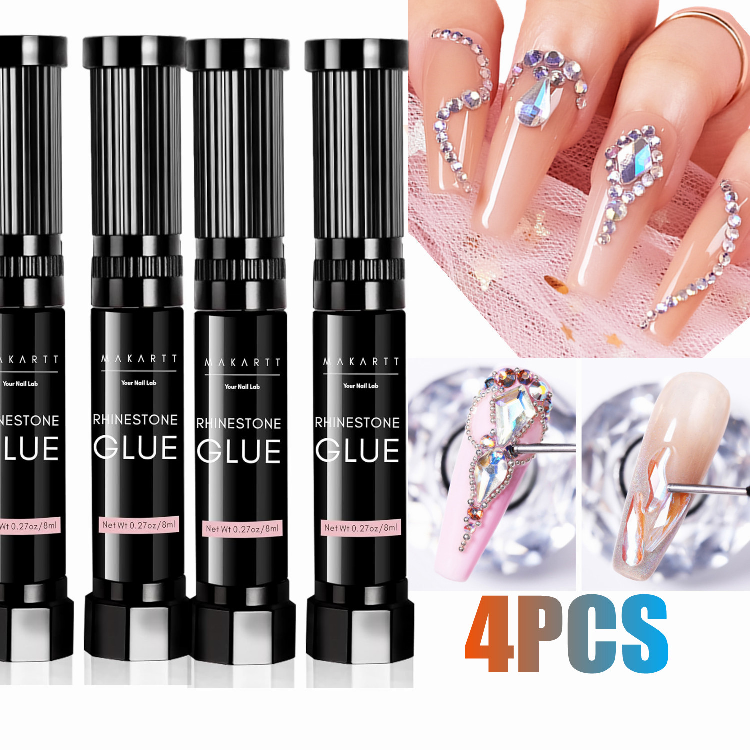 Nail Fan Brush - 4Pcs Makartt Nail Rhinestone Glue for
