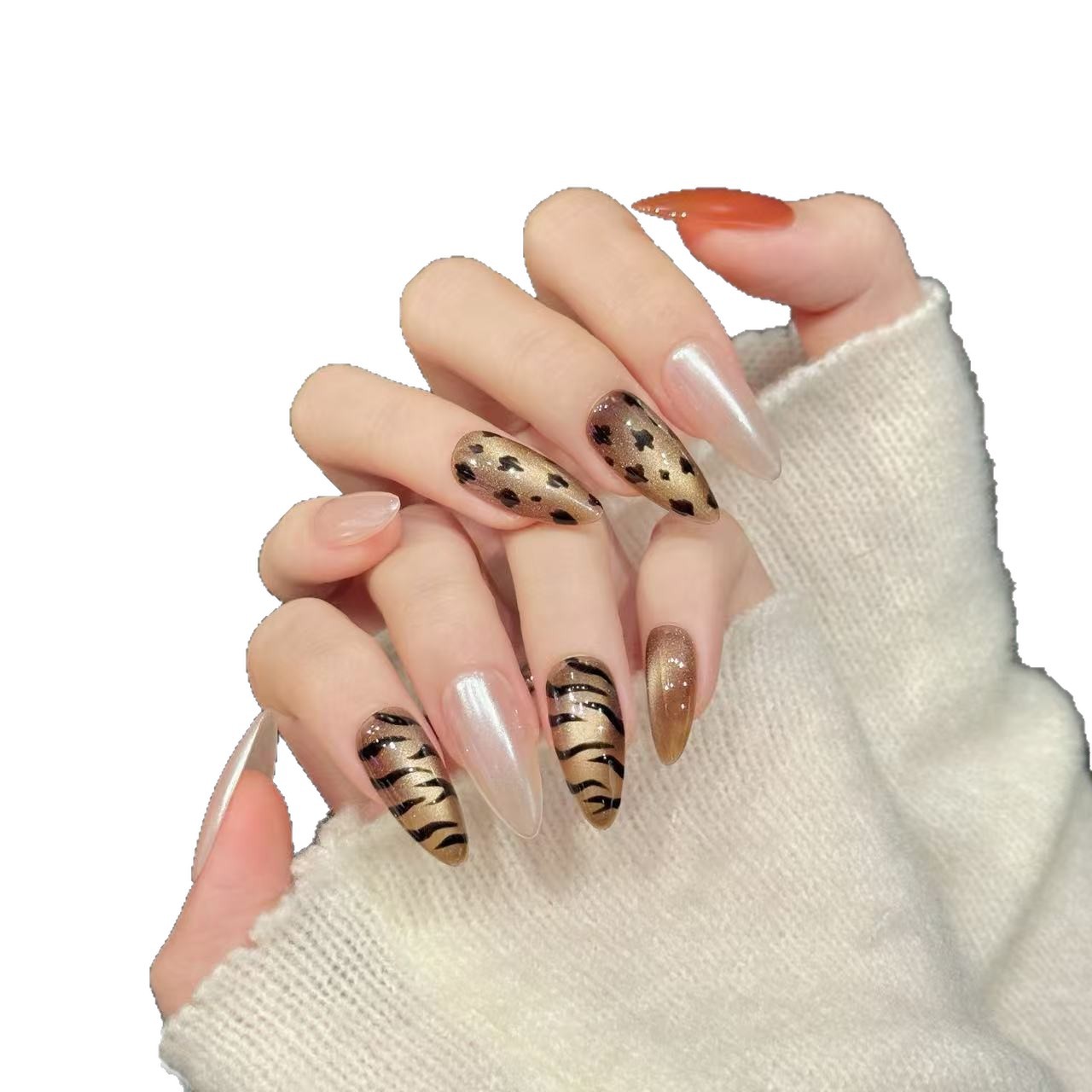10pcs Handmade Almond Press On - огляд і ціна Nail Art Zebra Design