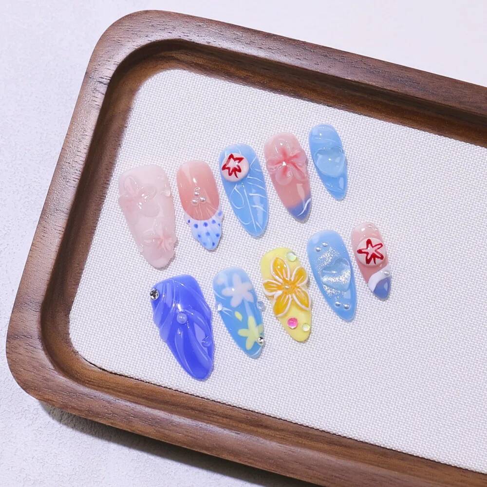Luxury Almond-Shaped Handmade  - огляд і ціна Nail Art Ice Blue